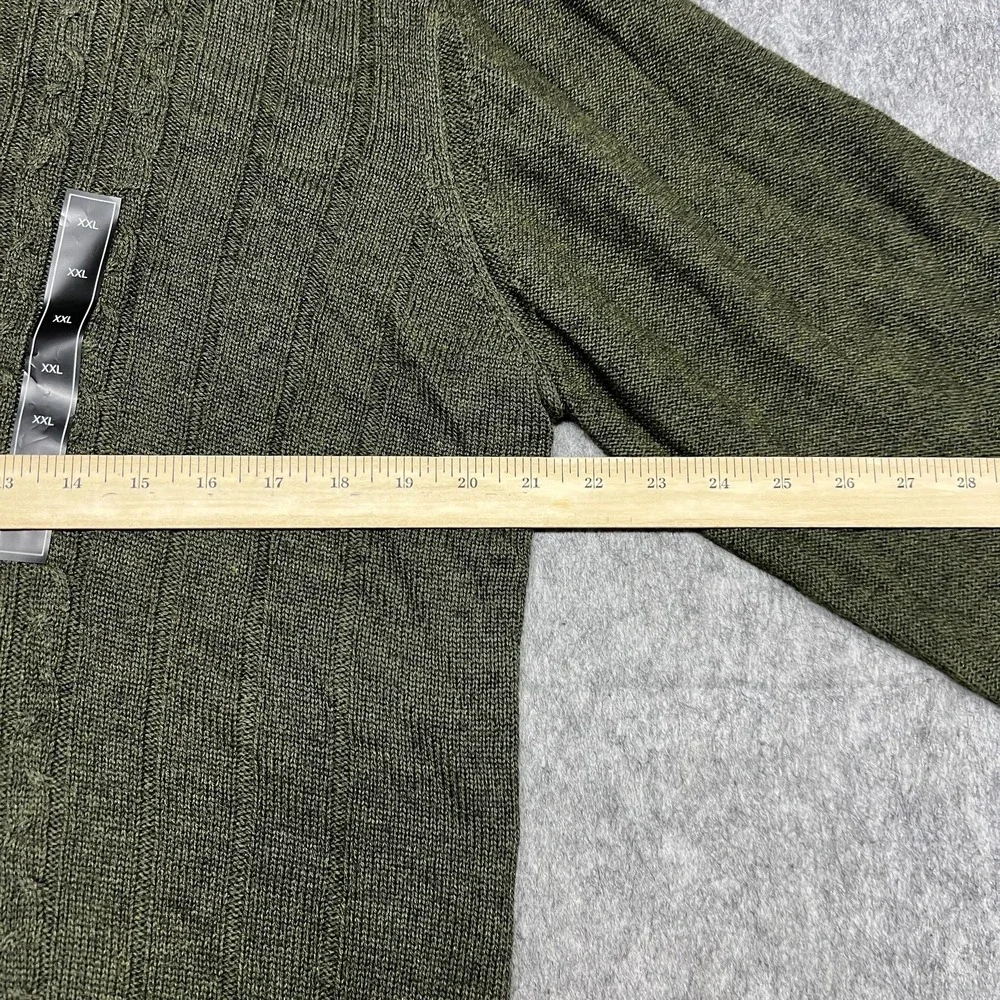 Tricots St Raphael Sweater Mens 2XL Green Cable Knit‎ Mock Neck Button Pullover